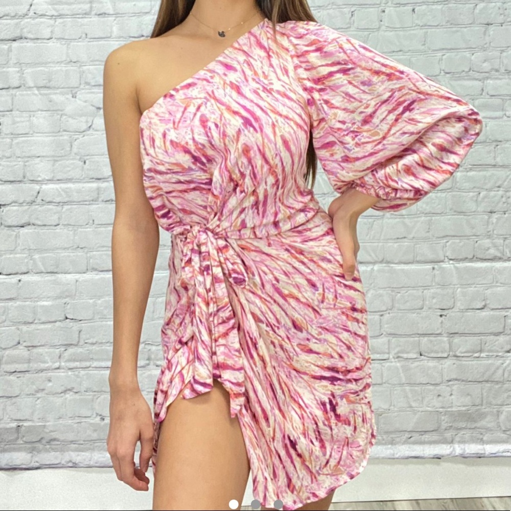 One sleeve off the shoulder dress